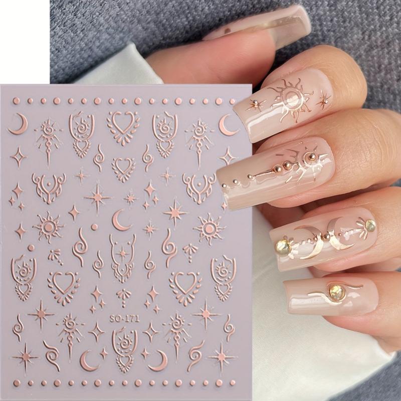 Embossed Heart Star Moon Nail Stickers DIY Nail Designs Easy Slider Decals