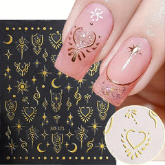 Embossed Heart Star Moon Nail Stickers DIY Nail Designs Easy Slider Decals