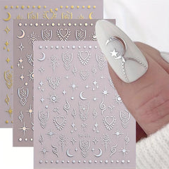 Embossed Heart Star Moon Nail Stickers DIY Nail Designs Easy Slider Decals