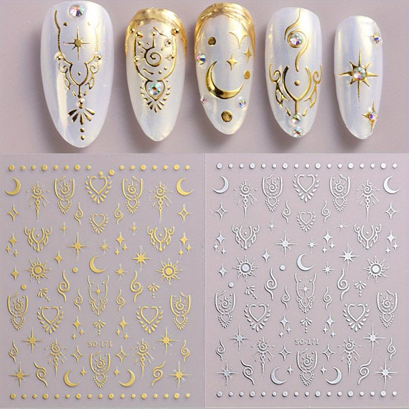 Embossed Heart Star Moon Nail Stickers DIY Nail Designs Easy Slider Decals