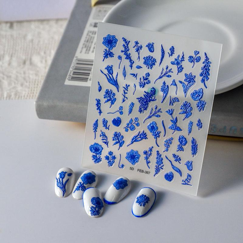 Klein Flower Nail Art Stickers 5D Embossed Nail Decals