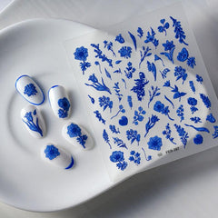 Klein Flower Nail Art Stickers 5D Embossed Nail Decals