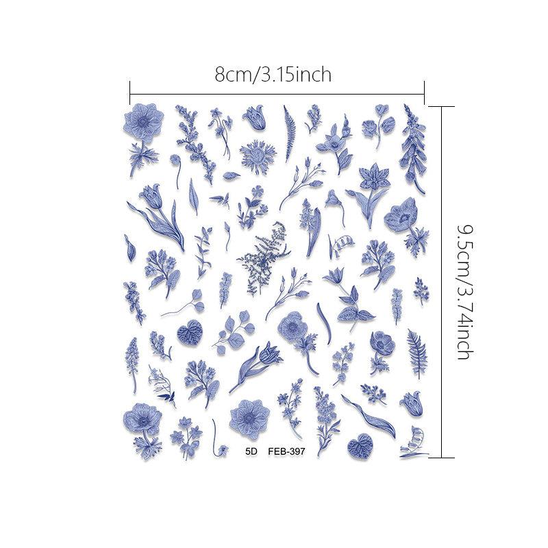 Klein Flower Nail Art Stickers 5D Embossed Nail Decals