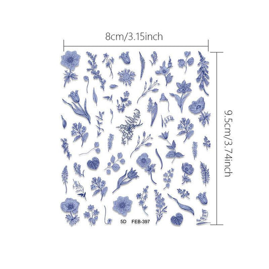 Klein Flower Nail Art Stickers 5D Embossed Nail Decals