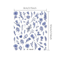 Klein Flower Nail Art Stickers 5D Embossed Nail Decals