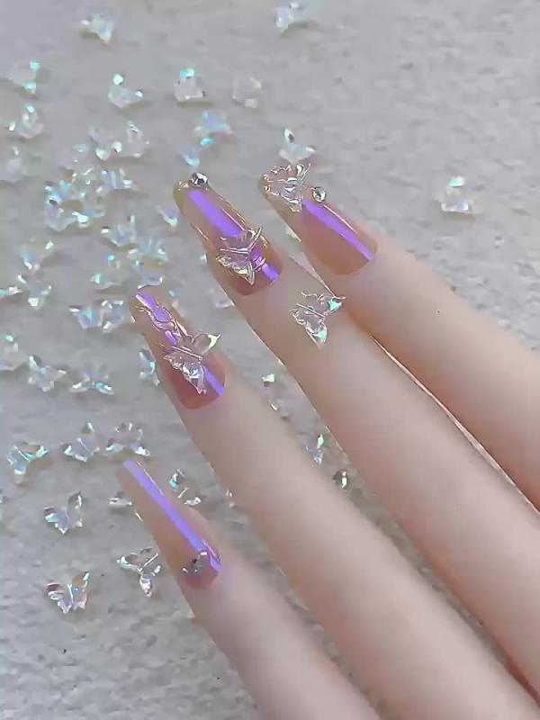 100pcs Aurora Butterfly Nail Accessories 3D Charms Nail Decoration