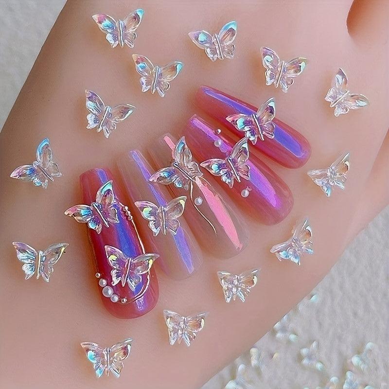 100pcs Aurora Butterfly Nail Accessories 3D Charms Nail Decoration