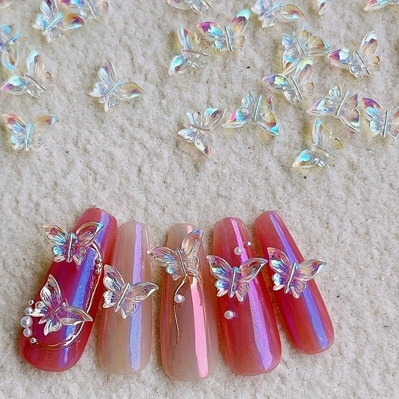100pcs Aurora Butterfly Nail Accessories 3D Charms Nail Decoration