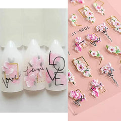 5D Embossed Flower Nail Art Stickers - Self Adhesive Spring Flower Nail Stickers