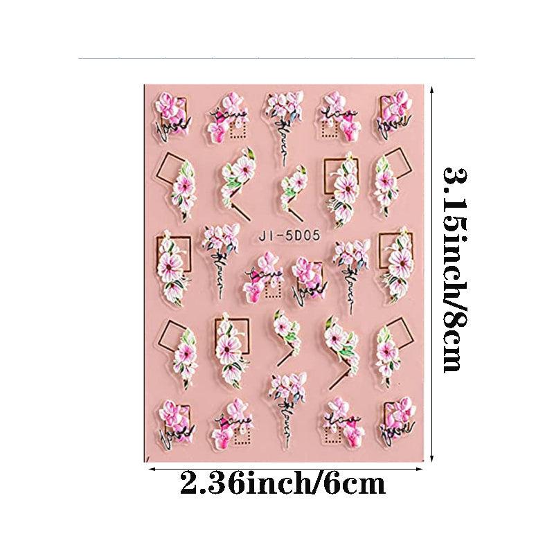 5D Embossed Flower Nail Art Stickers - Self Adhesive Spring Flower Nail Stickers