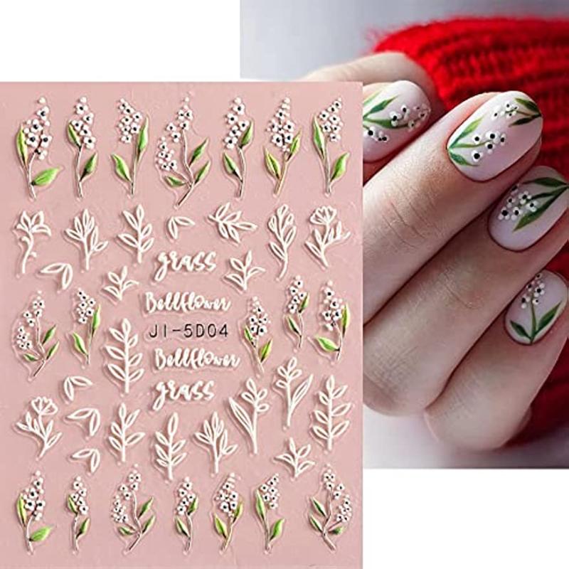 5D Embossed Flower Nail Art Stickers - Self Adhesive Spring Flower Nail Stickers