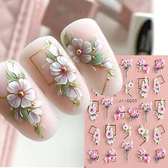 5D Embossed Flower Nail Art Stickers - Self Adhesive Spring Flower Nail Stickers