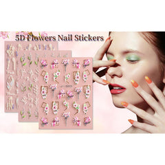 5D Embossed Flower Nail Art Stickers - Self Adhesive Spring Flower Nail Stickers