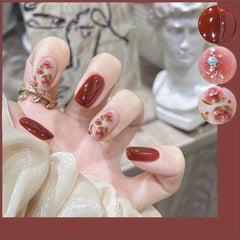 24 pcs Red Pink Strawberry Short Press On Nails Glossy Full Cover Artificial