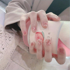 24 pcs Red Pink Strawberry Short Press On Nails Glossy Full Cover Artificial