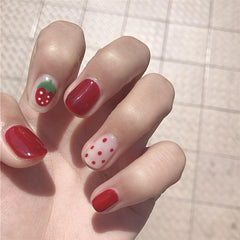 24 pcs Red Pink Strawberry Short Press On Nails Glossy Full Cover Artificial