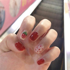 24 pcs Red Pink Strawberry Short Press On Nails Glossy Full Cover Artificial