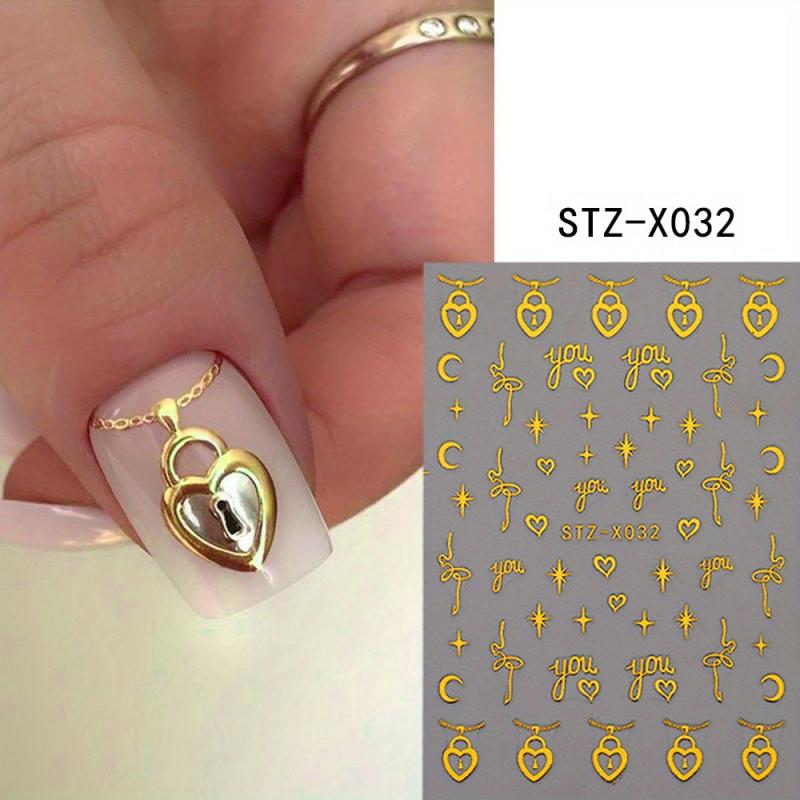5pcs Wing Lock Heart Nail Art Stickers - DIY or Salon