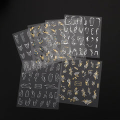 1 pcs 3D Silver Thorns Vine Curve Stripe Lines Tape Gel Nail Art Decals