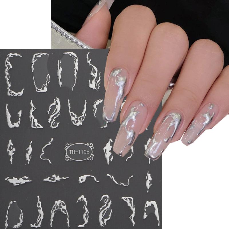 1 pcs 3D Silver Thorns Vine Curve Stripe Lines Tape Gel Nail Art Decals