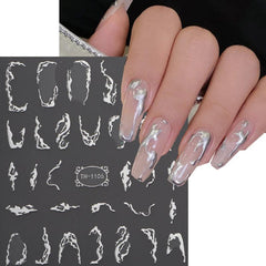 1 pcs 3D Silver Thorns Vine Curve Stripe Lines Tape Gel Nail Art Decals