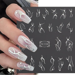 1 pcs 3D Silver Thorns Vine Curve Stripe Lines Tape Gel Nail Art Decals