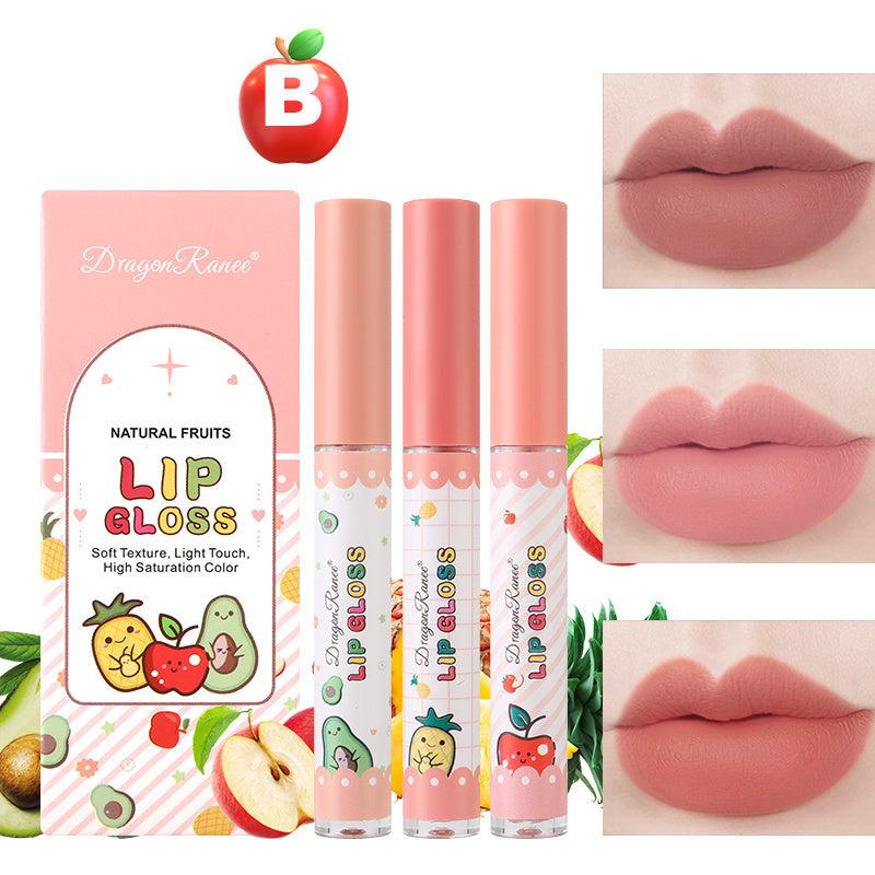 3-Piece Matte Velvet Lip Gloss Set - Fruit Flavor Long Lasting Waterproof