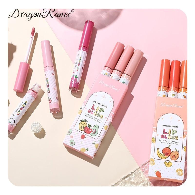 3-Piece Matte Velvet Lip Gloss Set - Fruit Flavor Long Lasting Waterproof