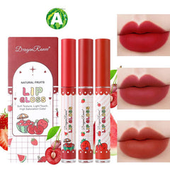 3-Piece Matte Velvet Lip Gloss Set - Fruit Flavor Long Lasting Waterproof