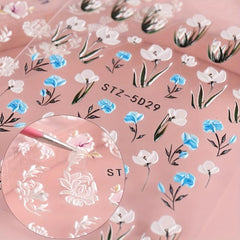 5D Camellia Nail Art Stickers Set - Floral Butterfly Decals for Nail Decoration