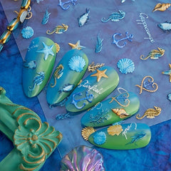 3D Embossed Marine Life Nail Art Stickers Starfish Seashell Decals