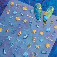 3D Embossed Marine Life Nail Art Stickers Starfish Seashell Decals