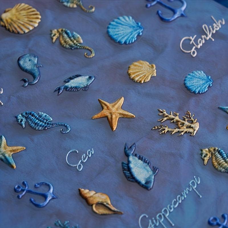 3D Embossed Marine Life Nail Art Stickers Starfish Seashell Decals
