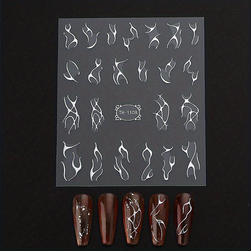 Metallic Marble Nail Art Stickers Self Adhesive French Stripe Wavy Decals