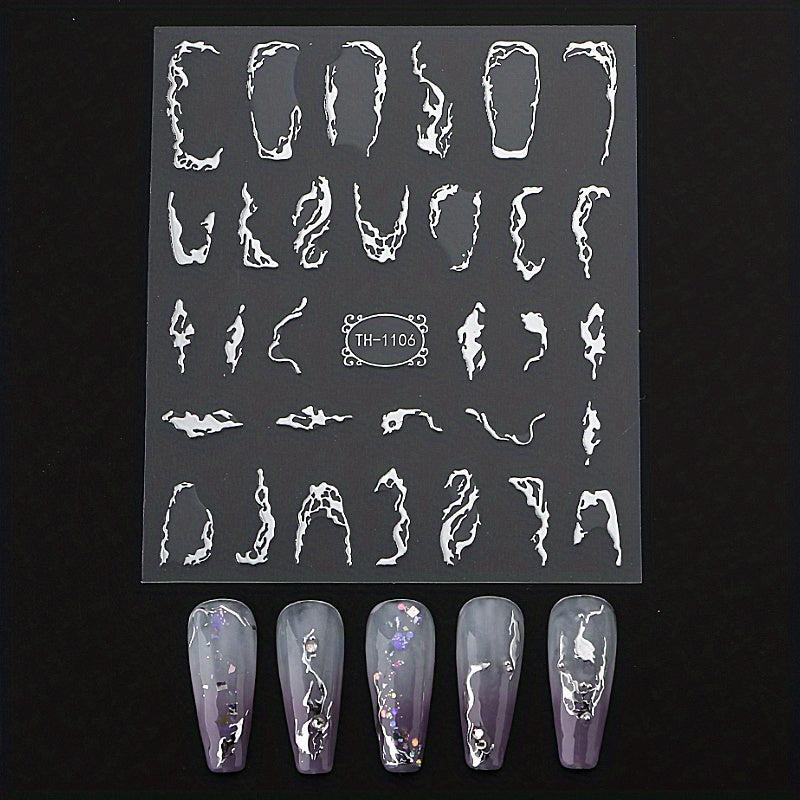 Metallic Marble Nail Art Stickers Self Adhesive French Stripe Wavy Decals