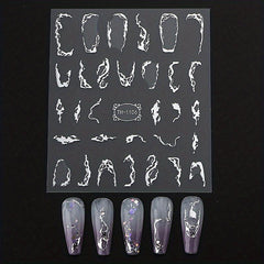 Metallic Marble Nail Art Stickers Self Adhesive French Stripe Wavy Decals