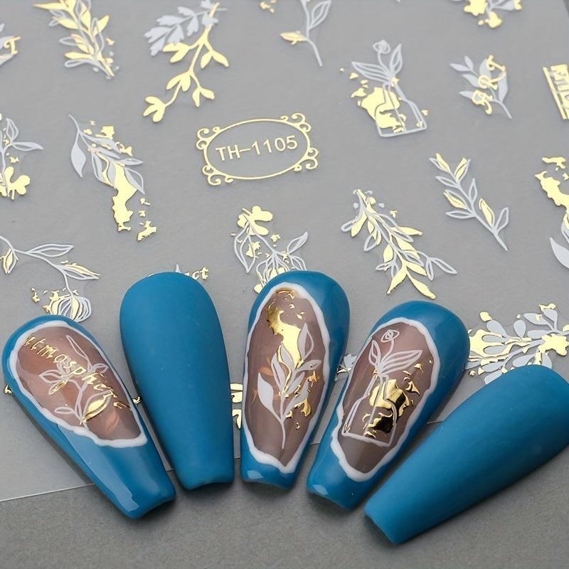 Metallic Marble Nail Art Stickers Self Adhesive French Stripe Wavy Decals