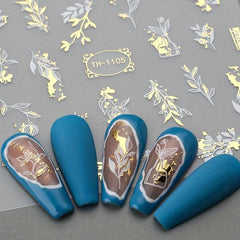 Metallic Marble Nail Art Stickers Self Adhesive French Stripe Wavy Decals