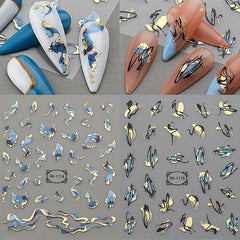 Metallic Marble Nail Art Stickers Self Adhesive French Stripe Wavy Decals