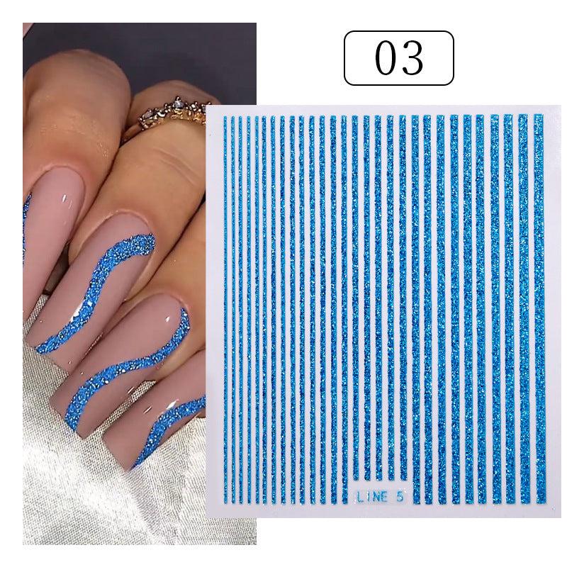 3D Glitter Lines Nail Stickers Holographic Nail Art Self Adhesive