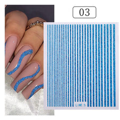 3D Glitter Lines Nail Stickers Holographic Nail Art Self Adhesive