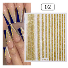 3D Glitter Lines Nail Stickers Holographic Nail Art Self Adhesive