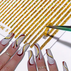 3D Glitter Lines Nail Stickers Holographic Nail Art Self Adhesive