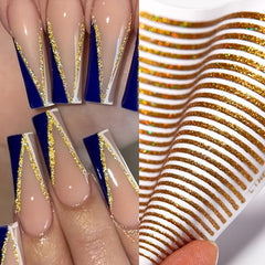 3D Glitter Lines Nail Stickers Holographic Nail Art Self Adhesive