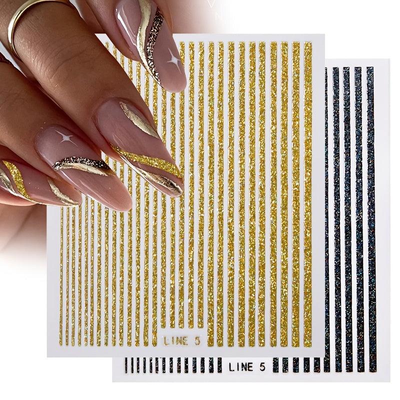 3D Glitter Lines Nail Stickers Holographic Nail Art Self Adhesive