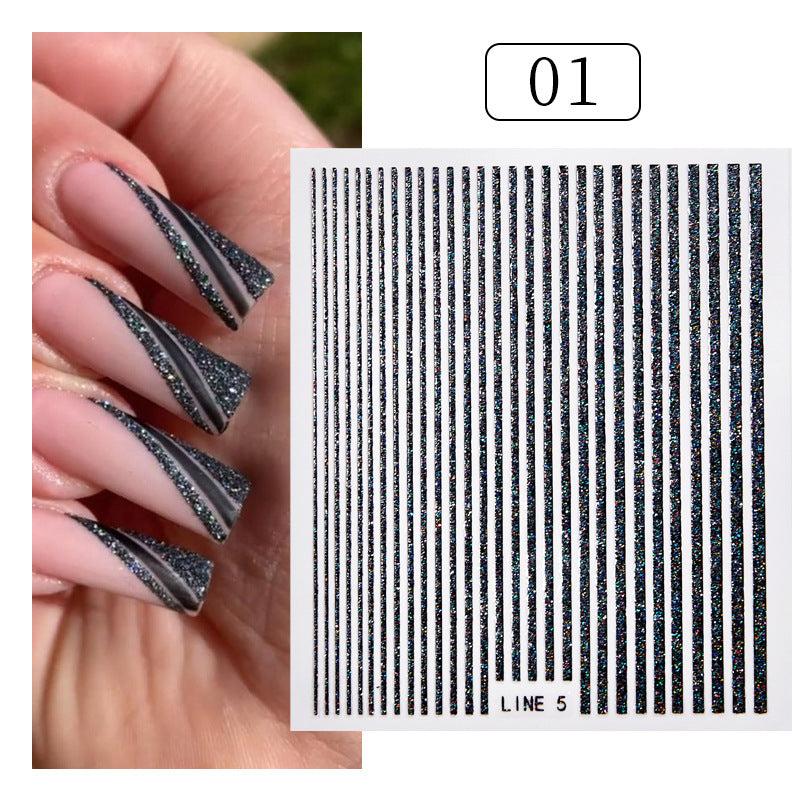 3D Glitter Lines Nail Stickers Holographic Nail Art Self Adhesive