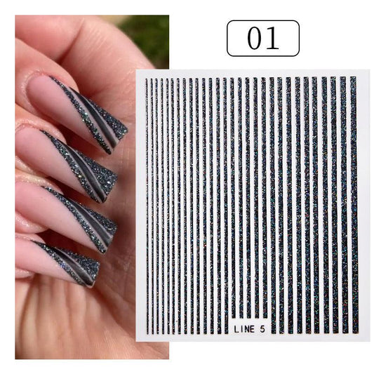 3D Glitter Lines Nail Stickers Holographic Nail Art Self Adhesive