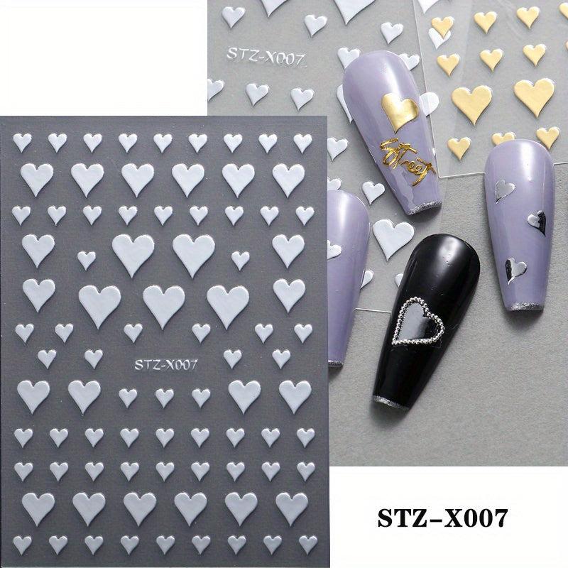 Heart Star 3D Nail Art Stickers Self Adhesive Decals for Women Glittery Nails