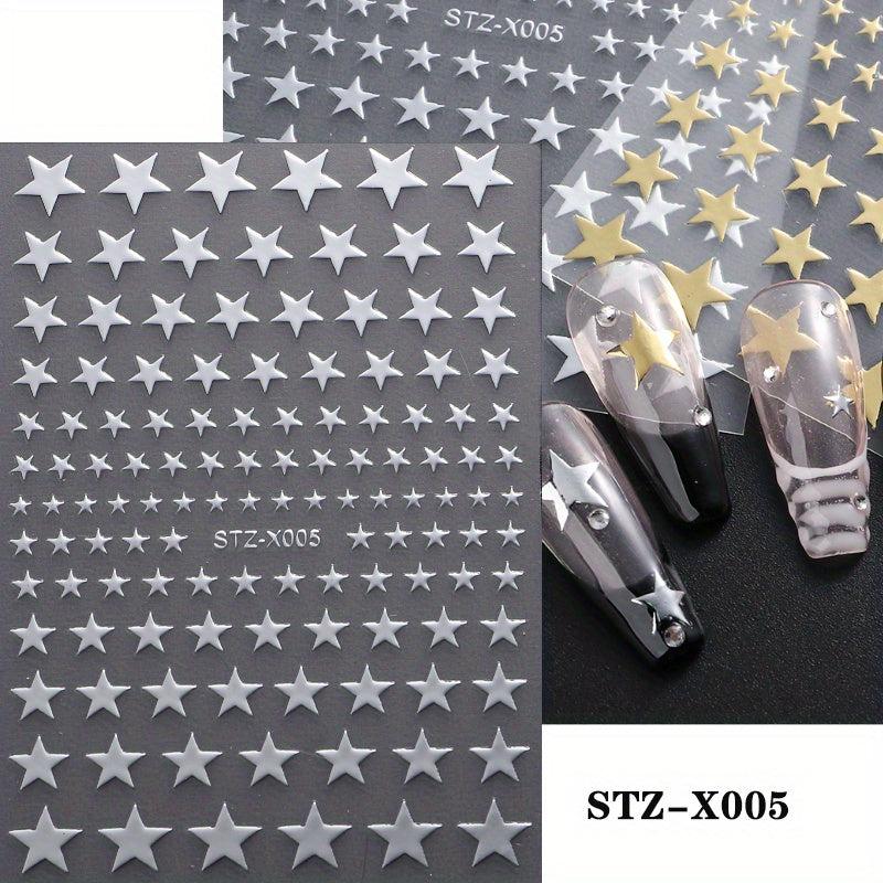Heart Star 3D Nail Art Stickers Self Adhesive Decals for Women Glittery Nails