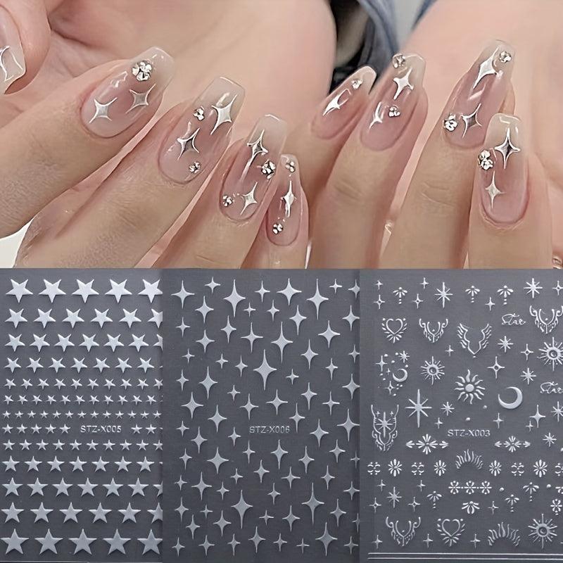 Heart Star 3D Nail Art Stickers Self Adhesive Decals for Women Glittery Nails